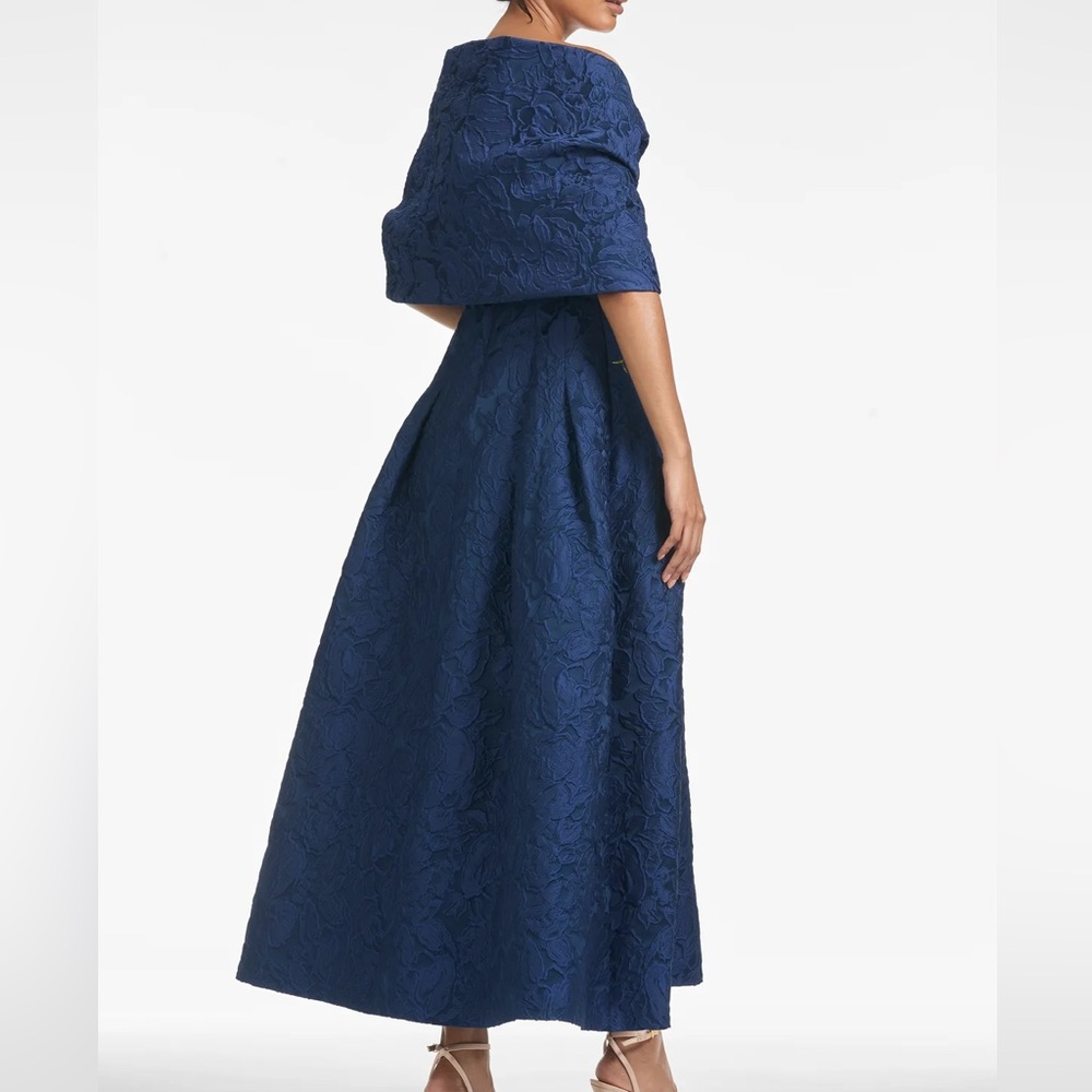 Sachin + Babi Navy Strapless Gown with Colorful Embroidery - Picture 6 of 12